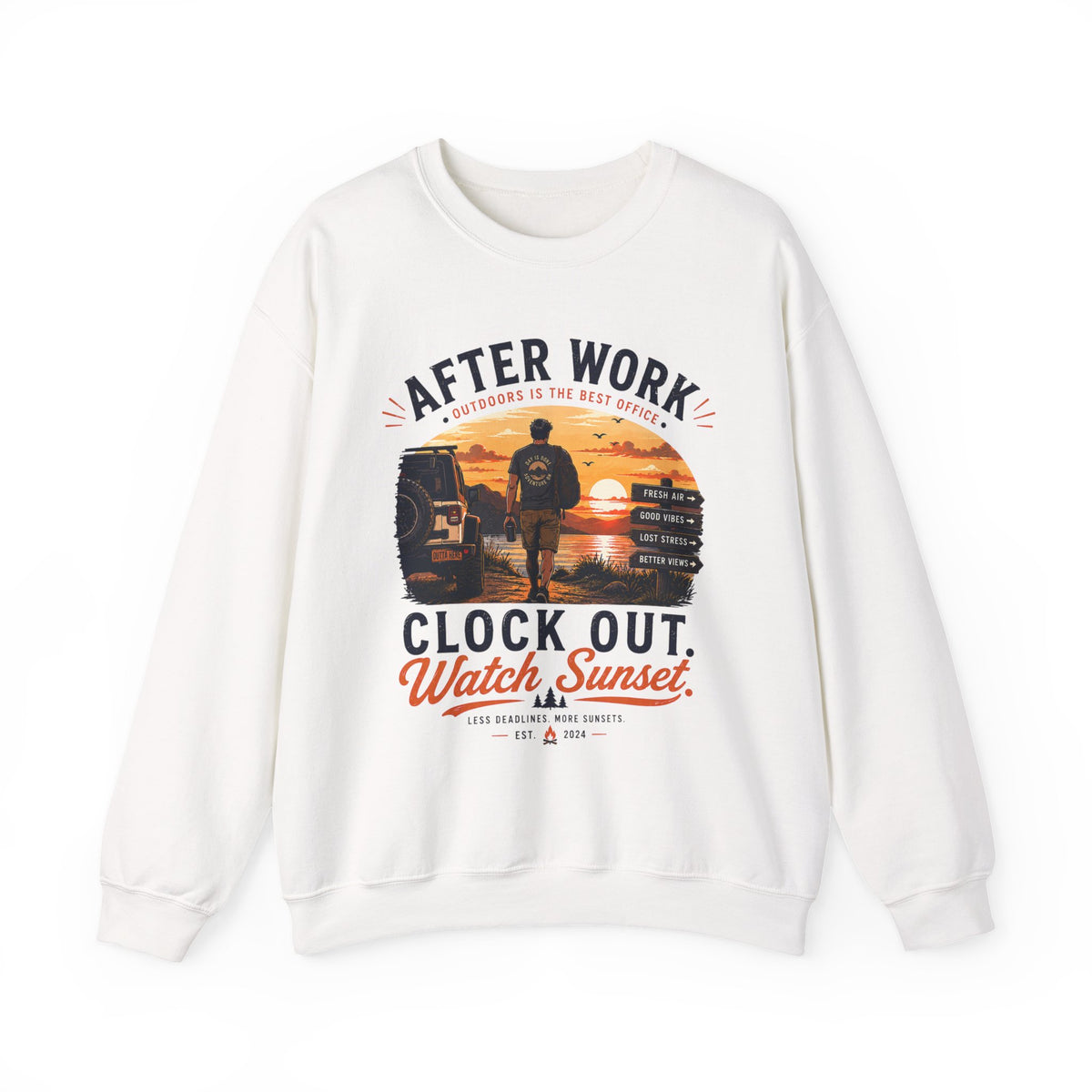 Crewneck Sweatshirt — After Work Clock Out: Watch Sunset Graphic