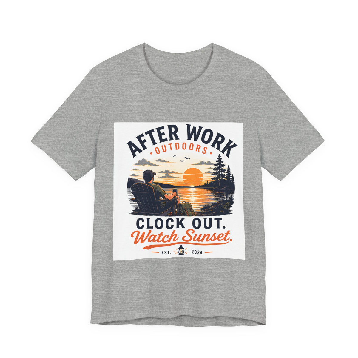 After Work Outdoors T-Shirt — "Clock Out, Watch Sunset" Sunset Fishing Tee