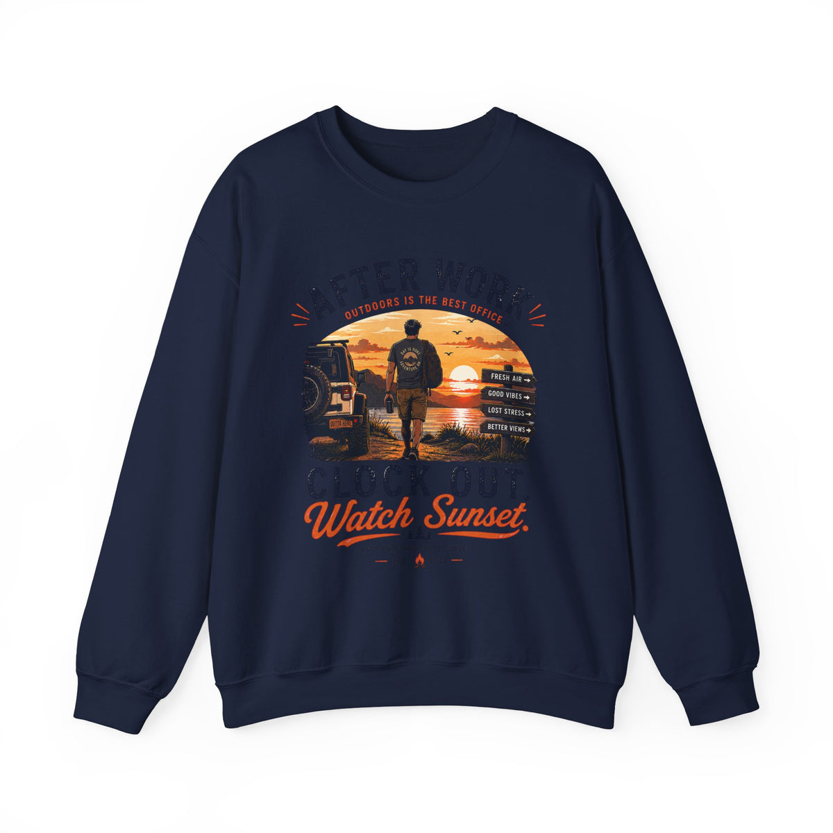 Crewneck Sweatshirt — After Work Clock Out: Watch Sunset Graphic