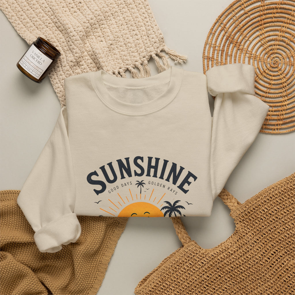 Sunshine Evening Crewneck Sweatshirt — Retro Sunset Palm Graphic