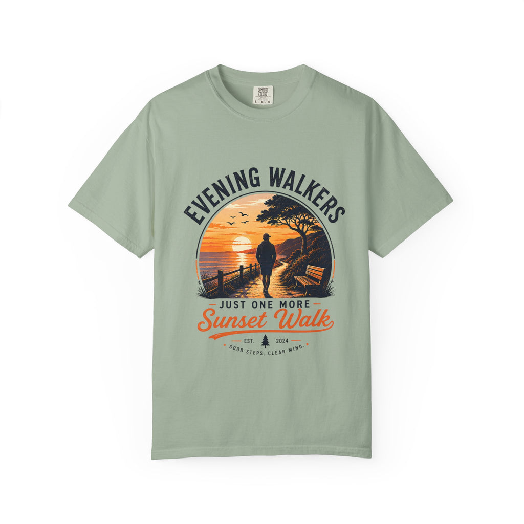 Sunset Walk T-Shirt — "Evening Walkers: Just One More Sunset Walk" Graphic Tee