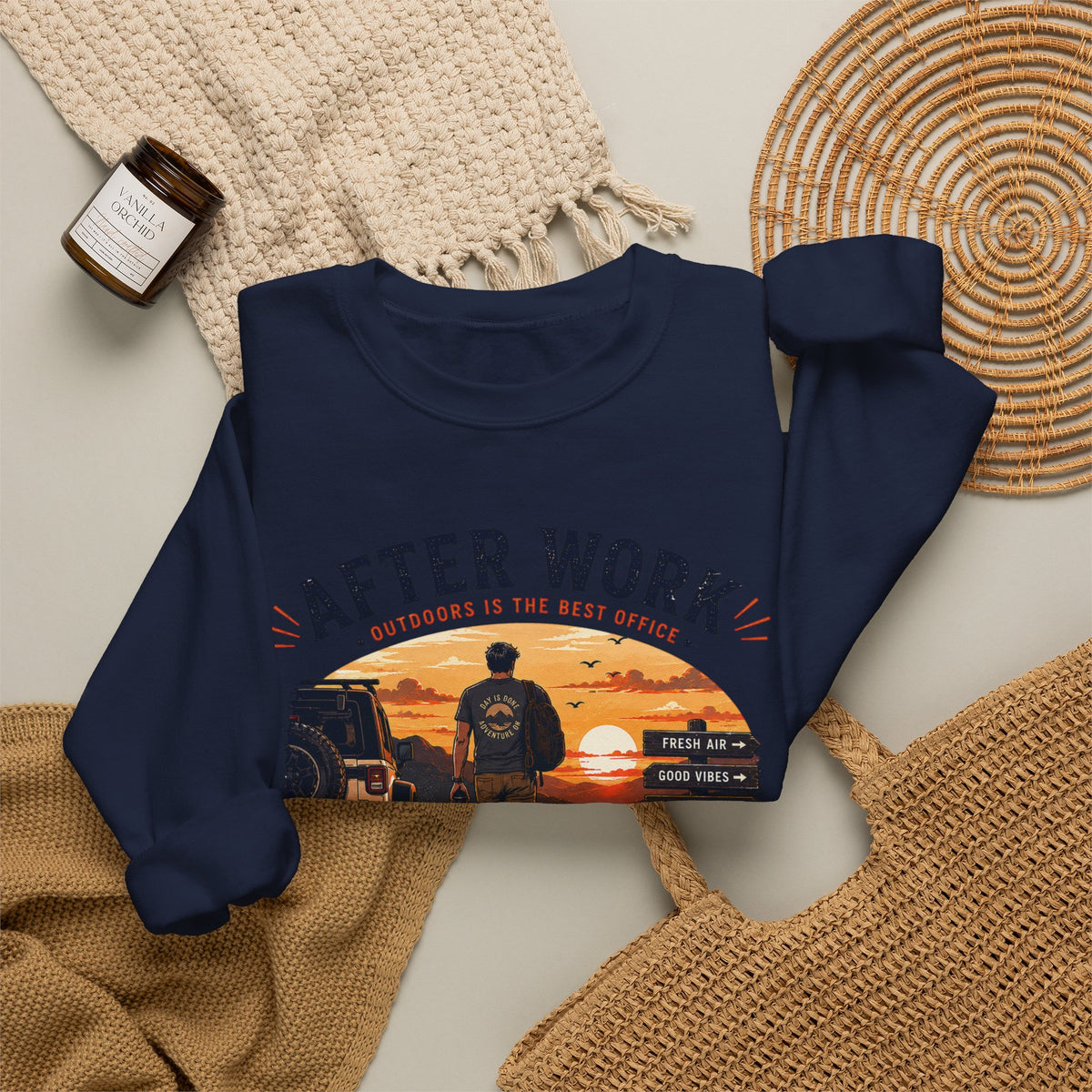 Crewneck Sweatshirt — After Work Clock Out: Watch Sunset Graphic