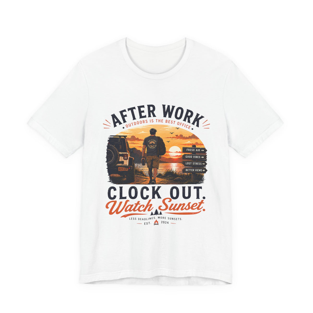 After Work Clock Out Watch Sunset T-Shirt — Sunset Fishing Vibes Tee