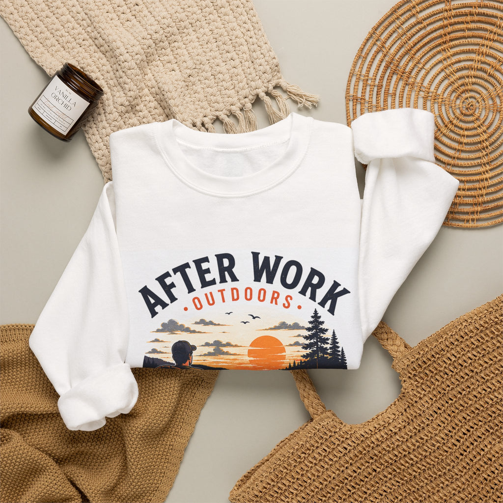 Crewneck Sweatshirt — "After Work Outdoors: Clock Out Watch Sunset" Graphic