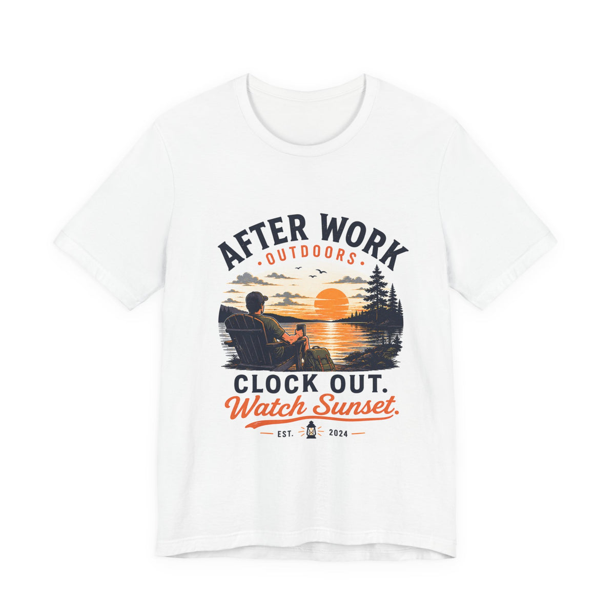 After Work Outdoors T-Shirt — "Clock Out, Watch Sunset" Sunset Fishing Tee