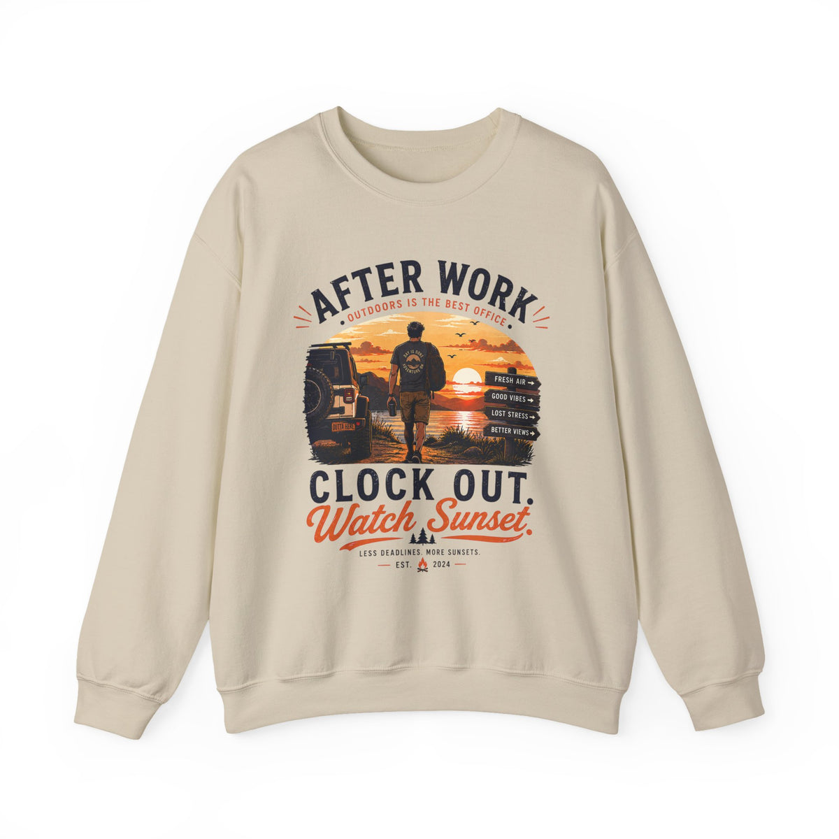 Crewneck Sweatshirt — After Work Clock Out: Watch Sunset Graphic