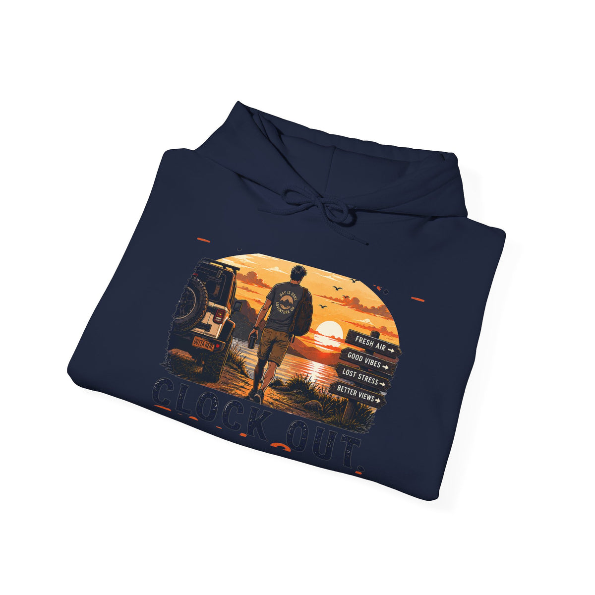 Clock Out Hoodie — Retro Sunset Fishing Hooded Sweatshirt