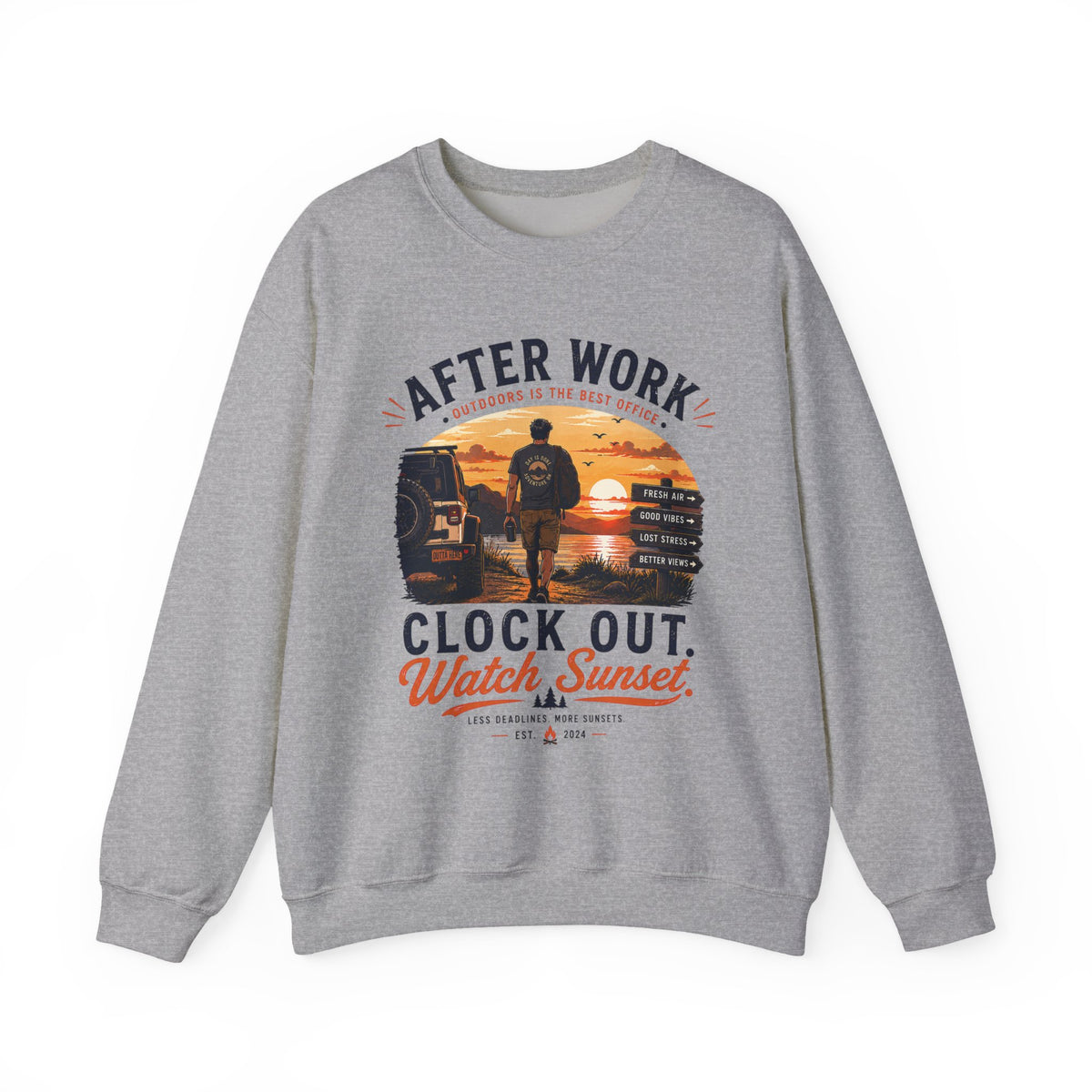 Crewneck Sweatshirt — After Work Clock Out: Watch Sunset Graphic
