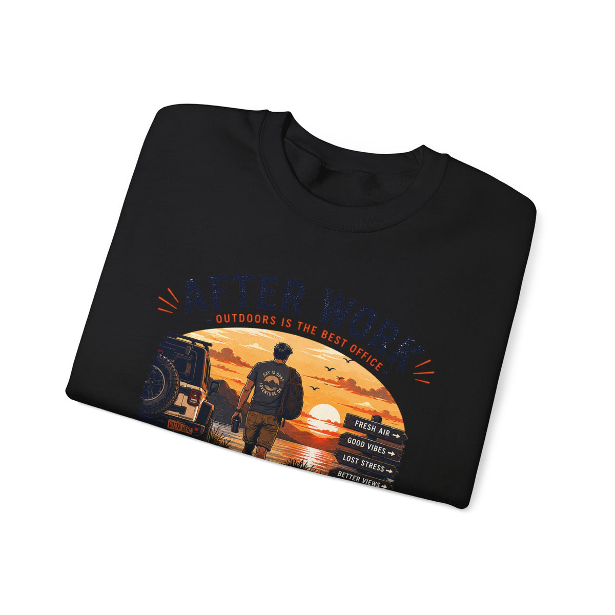 Crewneck Sweatshirt — After Work Clock Out: Watch Sunset Graphic