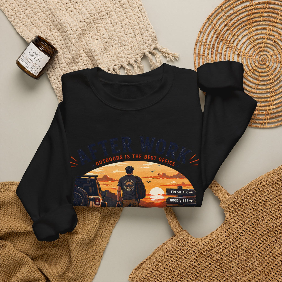 Crewneck Sweatshirt — After Work Clock Out: Watch Sunset Graphic