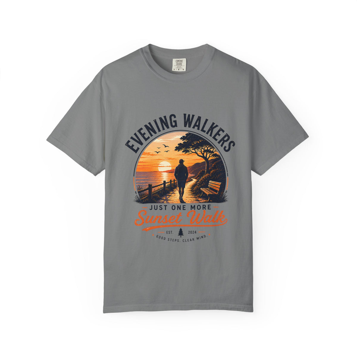 Sunset Walk T-Shirt — "Evening Walkers: Just One More Sunset Walk" Graphic Tee