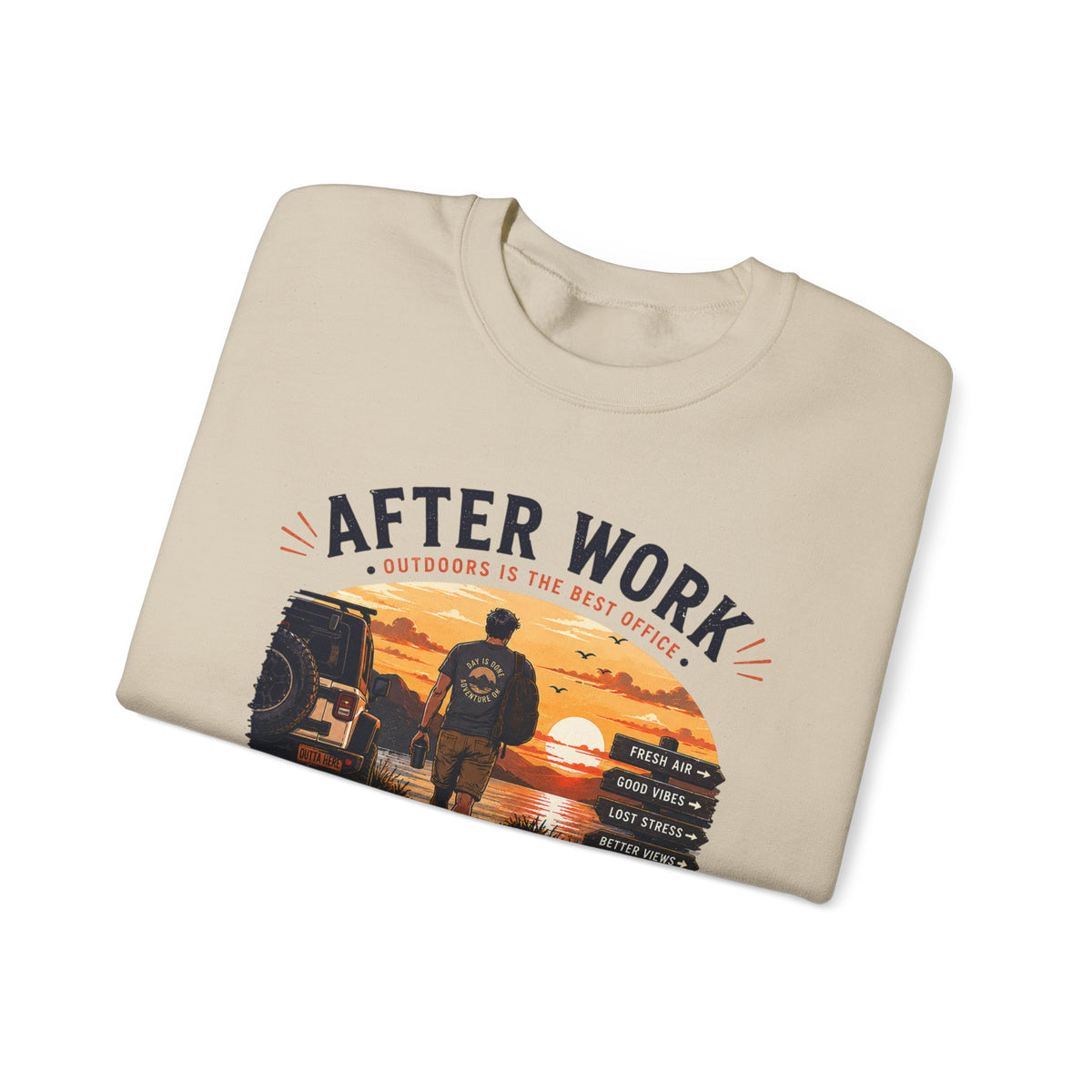 Crewneck Sweatshirt — After Work Clock Out: Watch Sunset Graphic