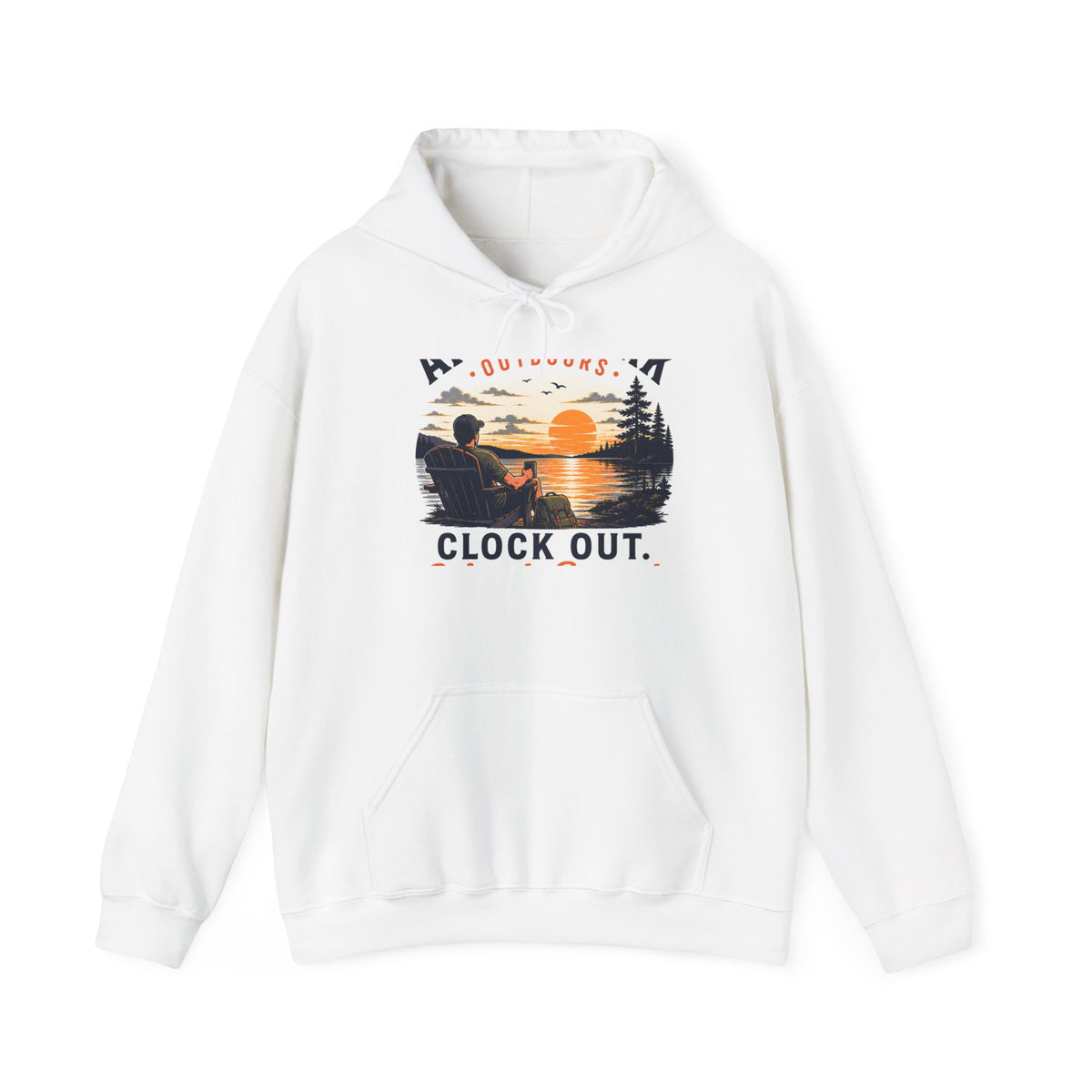 Clock Out Hoodie — Fishing Sunset Outdoor Graphic Hooded Sweatshirt