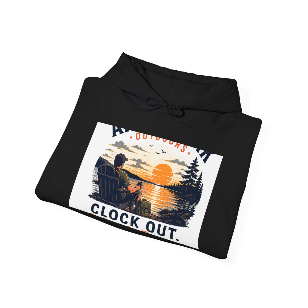 Clock Out Hoodie — Fishing Sunset Outdoor Graphic Hooded Sweatshirt