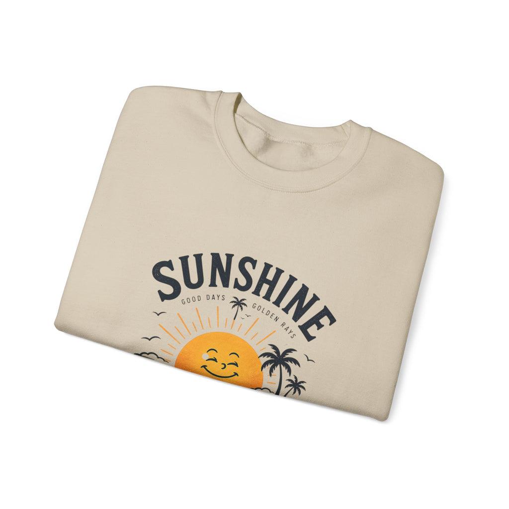 Sunshine Evening Crewneck Sweatshirt — Retro Sunset Palm Graphic