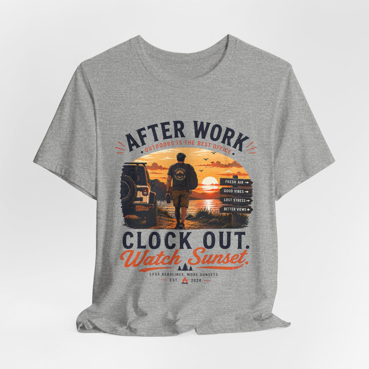 After Work Clock Out Watch Sunset T-Shirt — Sunset Fishing Vibes Tee