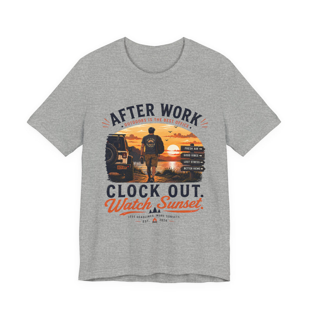 After Work Clock Out Watch Sunset T-Shirt — Sunset Fishing Vibes Tee