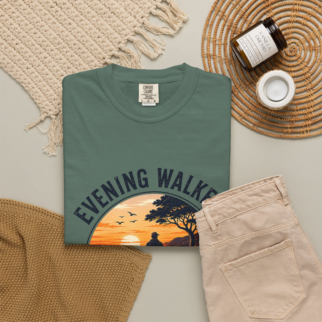 Sunset Walk T-Shirt — "Evening Walkers: Just One More Sunset Walk" Graphic Tee