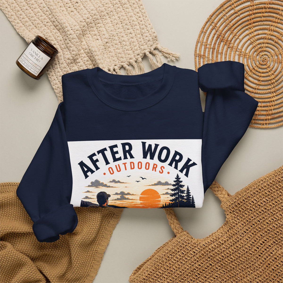 Crewneck Sweatshirt — "After Work Outdoors: Clock Out Watch Sunset" Graphic