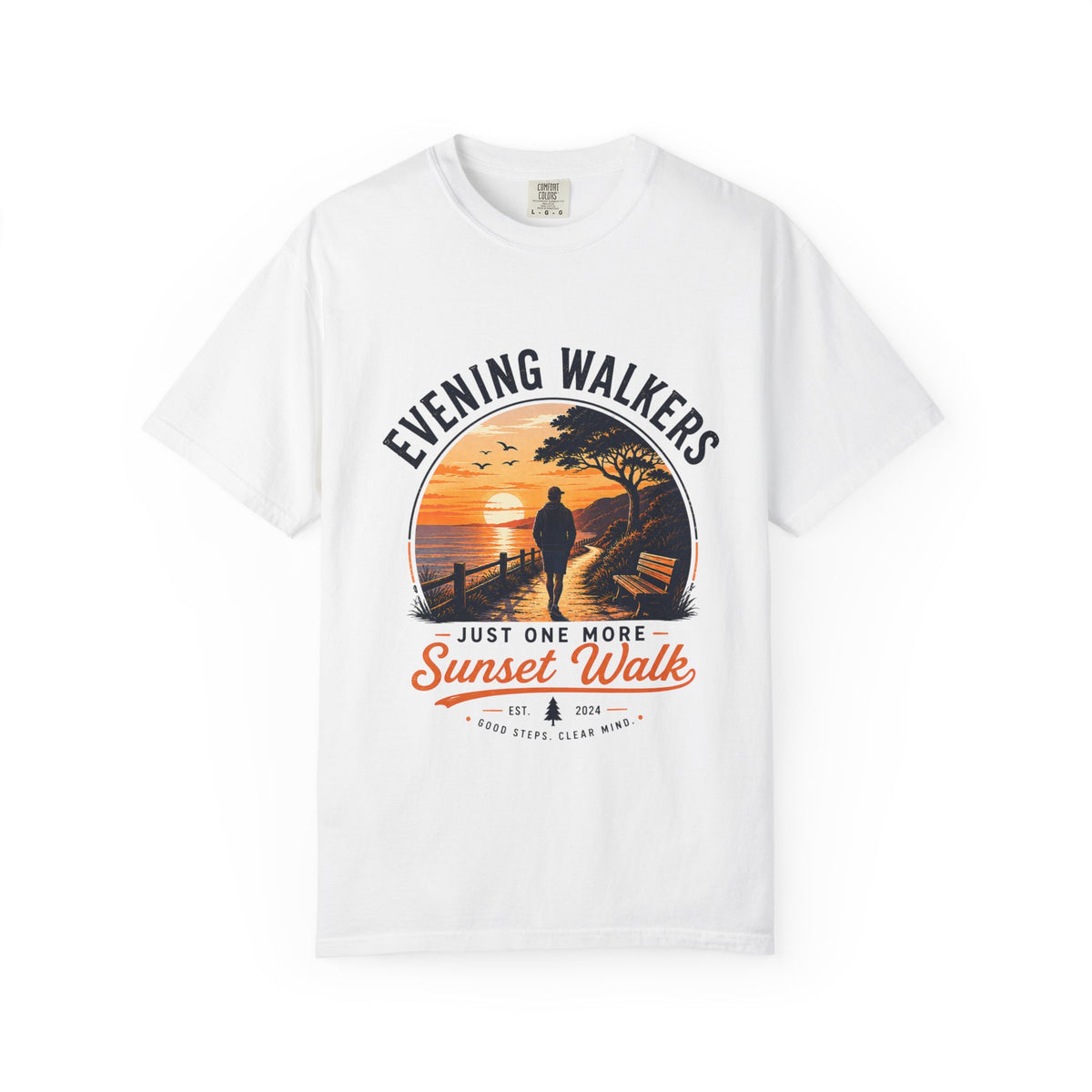 Sunset Walk T-Shirt — "Evening Walkers: Just One More Sunset Walk" Graphic Tee