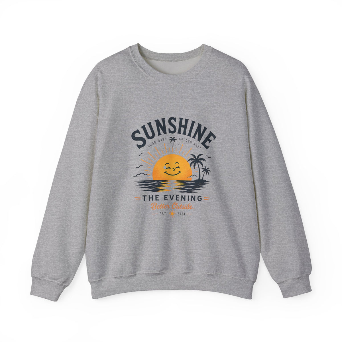 Sunshine Evening Crewneck Sweatshirt — Retro Sunset Palm Graphic