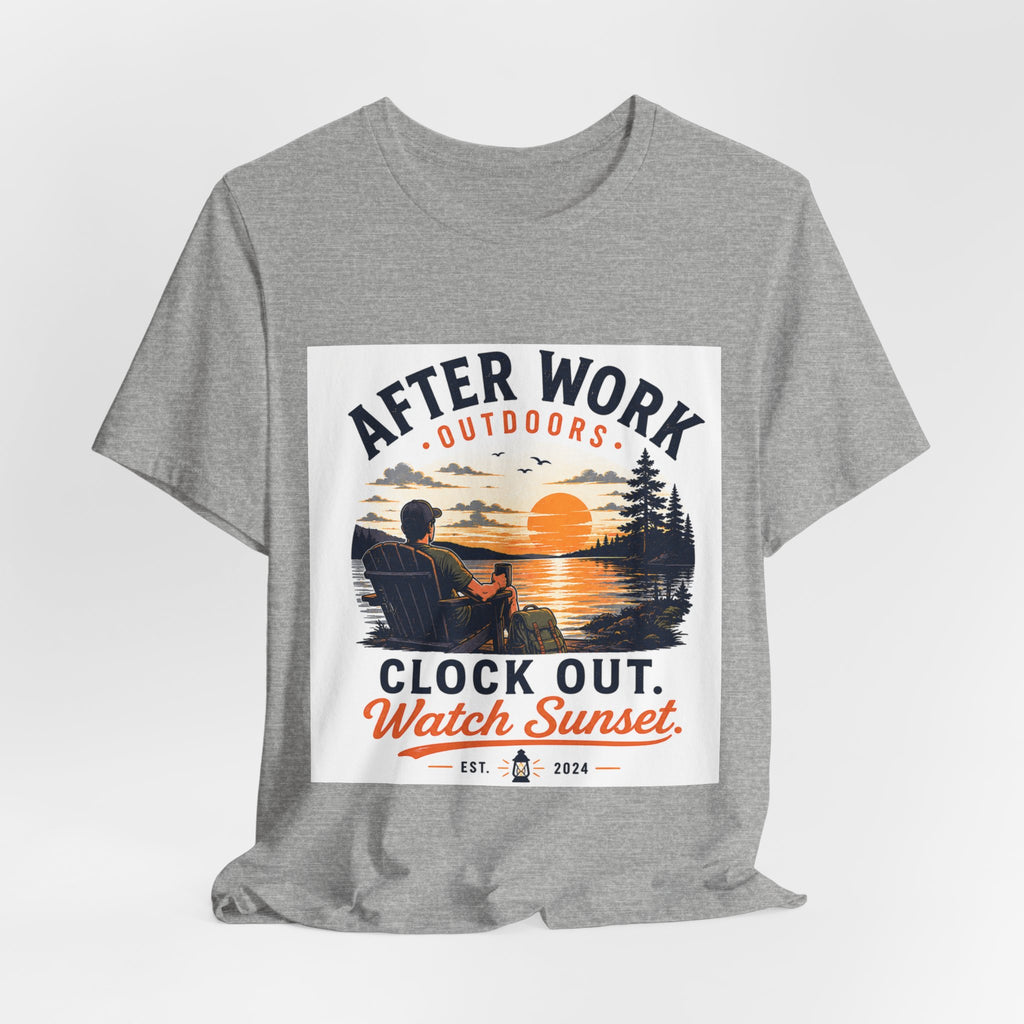 After Work Outdoors T-Shirt — "Clock Out, Watch Sunset" Sunset Fishing Tee
