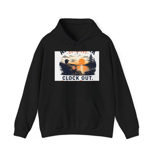 Clock Out Hoodie — Fishing Sunset Outdoor Graphic Hooded Sweatshirt