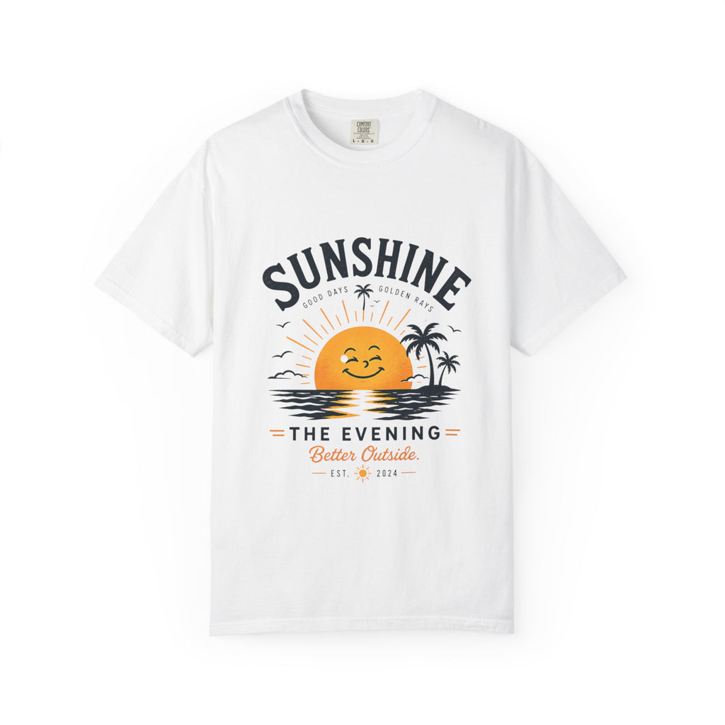 Sunshine Evening Graphic T-Shirt — Retro Sunset Palm Beach Tee