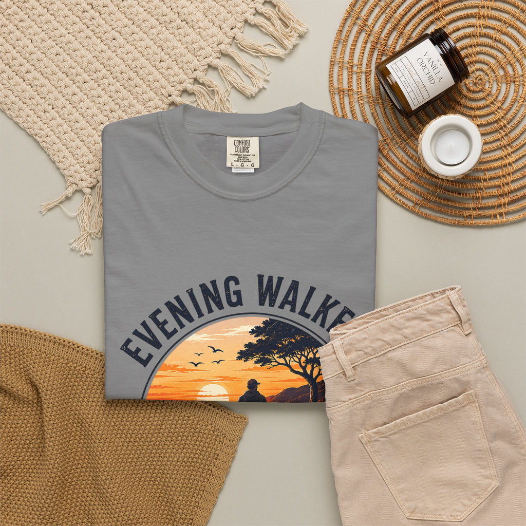 Sunset Walk T-Shirt — "Evening Walkers: Just One More Sunset Walk" Graphic Tee