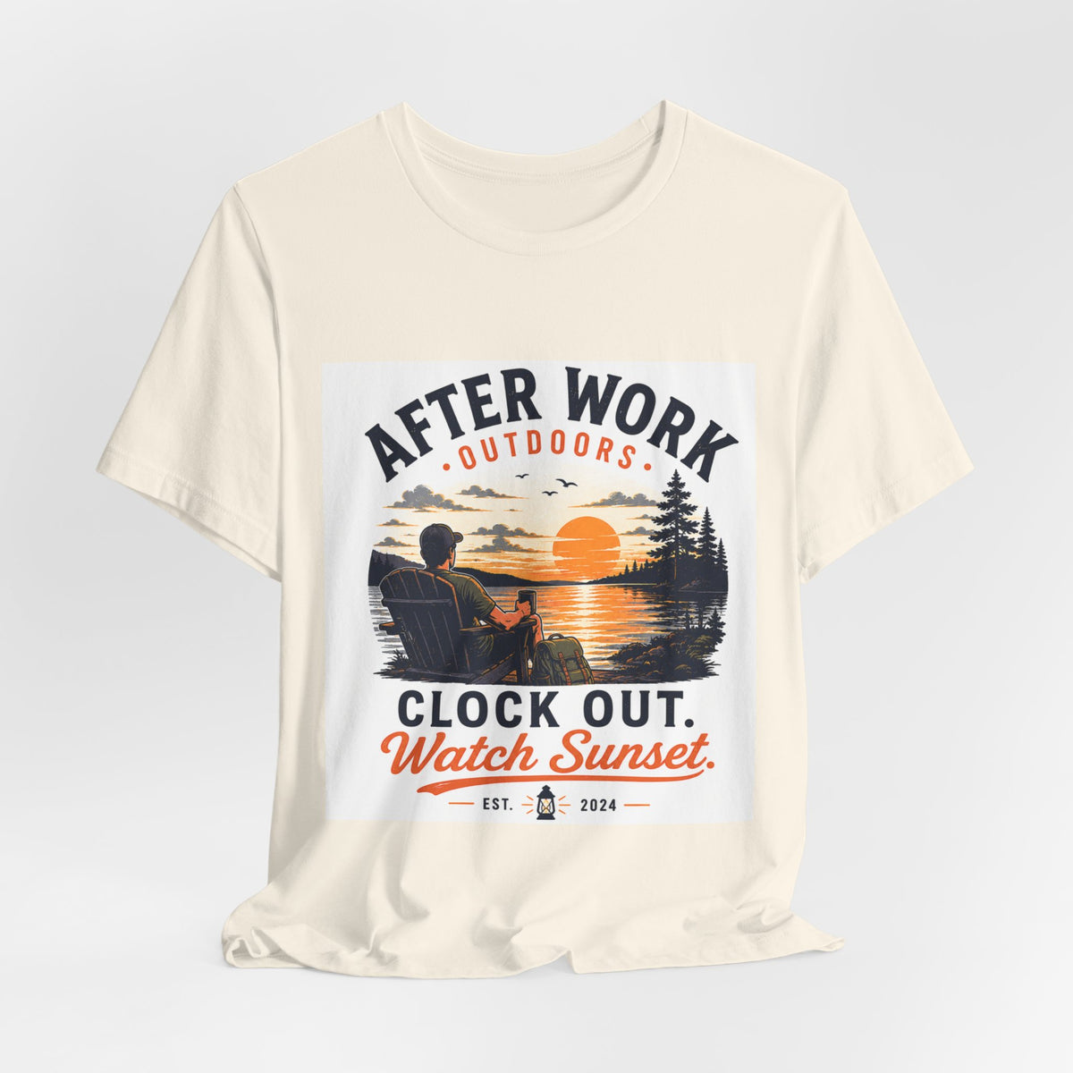 After Work Outdoors T-Shirt — "Clock Out, Watch Sunset" Sunset Fishing Tee