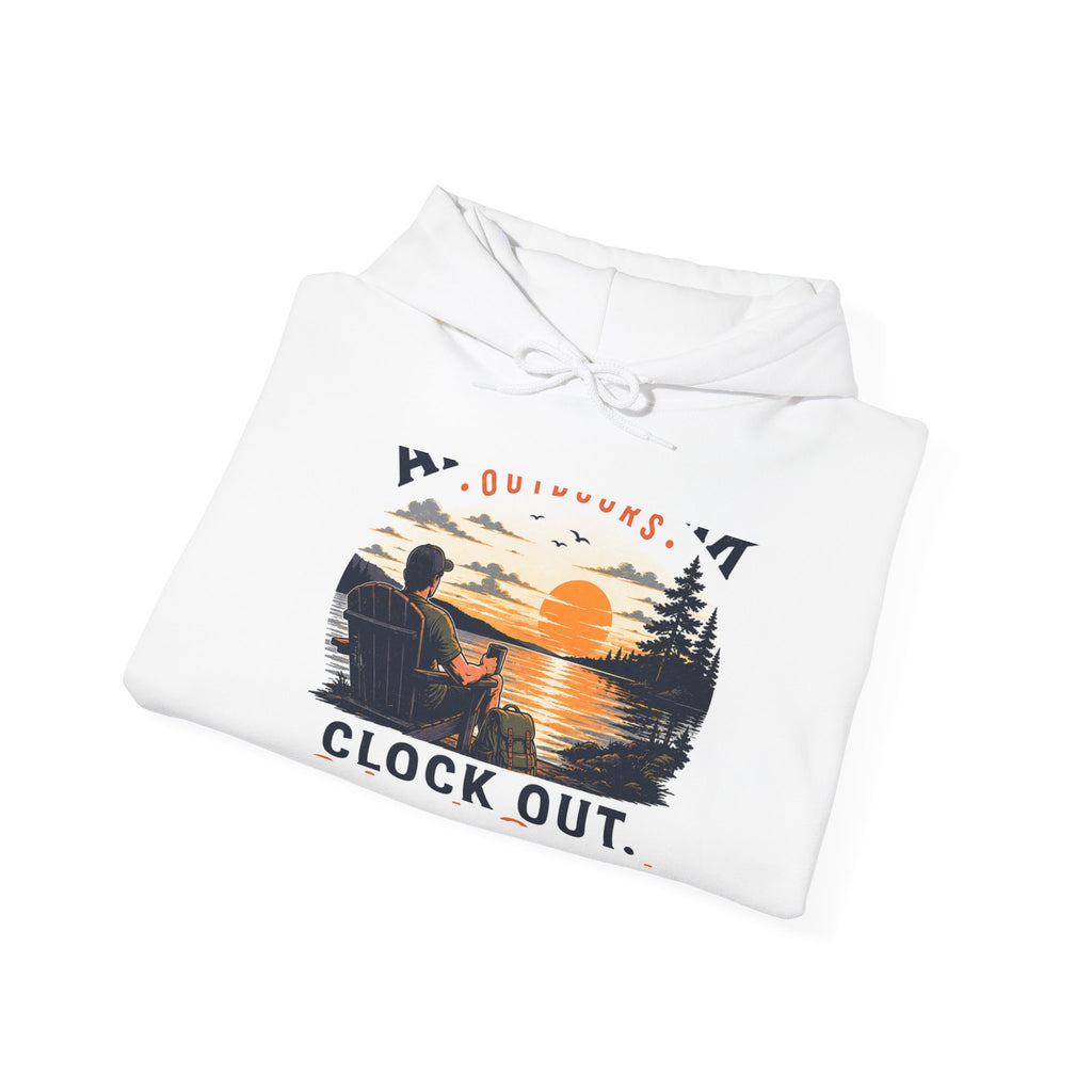 Clock Out Hoodie — Fishing Sunset Outdoor Graphic Hooded Sweatshirt