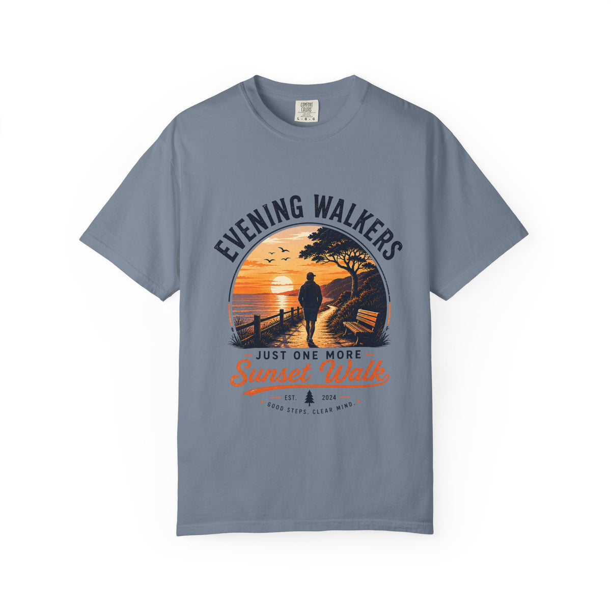 Sunset Walk T-Shirt — "Evening Walkers: Just One More Sunset Walk" Graphic Tee