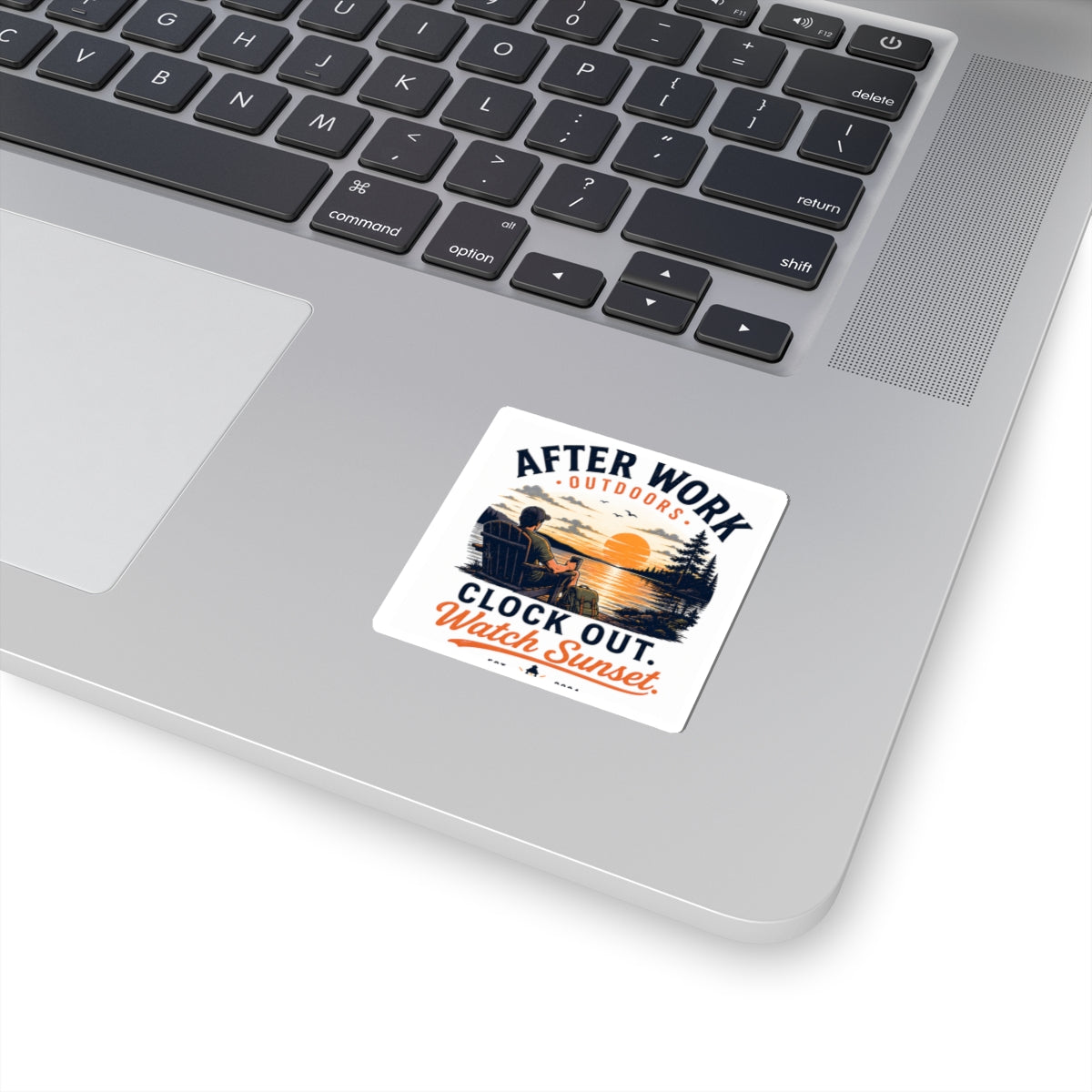 After Work Outdoors Sticker — "Clock Out. Watch Sunset." Sunset Camping Vinyl Kiss-Cut Sticker