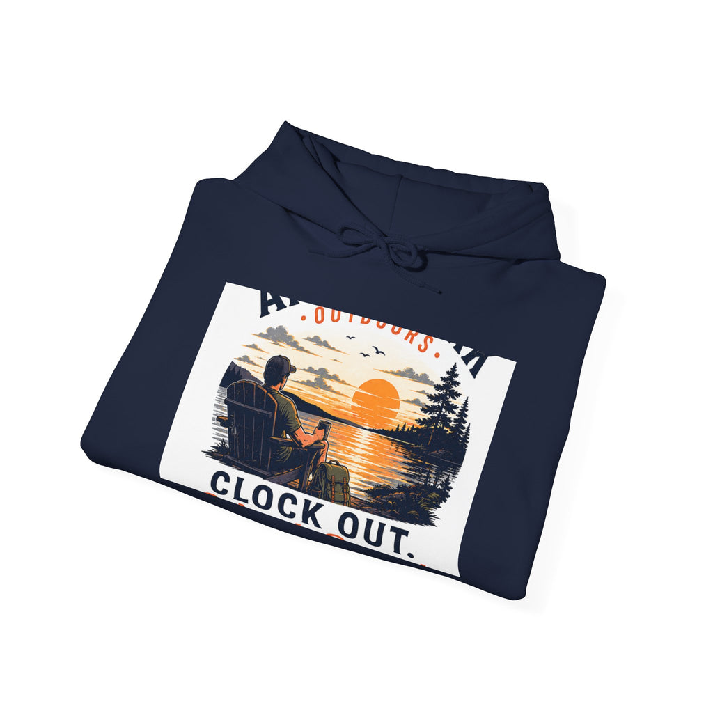 Clock Out Hoodie — Fishing Sunset Outdoor Graphic Hooded Sweatshirt