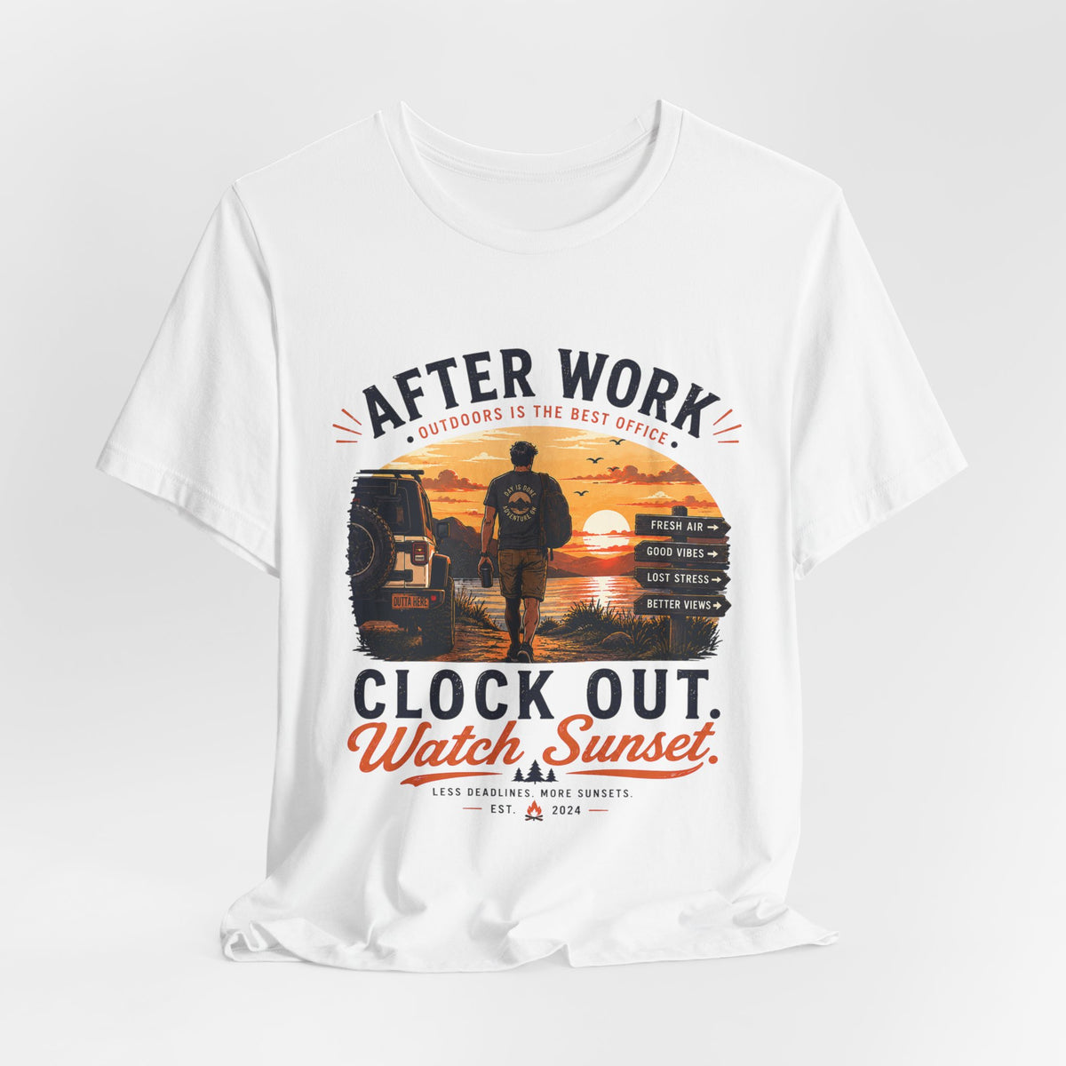 After Work Clock Out Watch Sunset T-Shirt — Sunset Fishing Vibes Tee