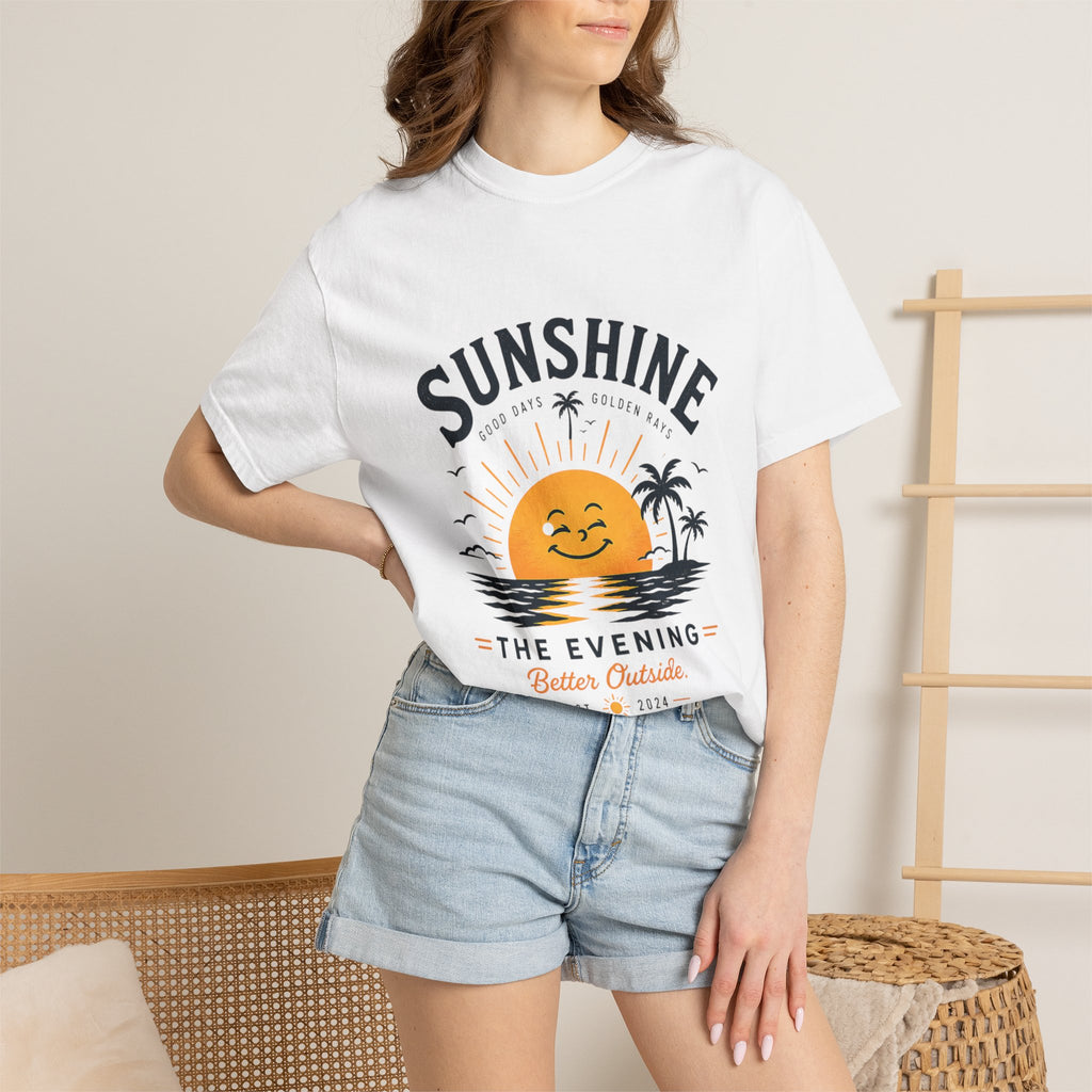 Sunshine Evening Graphic T-Shirt — Retro Sunset Palm Beach Tee